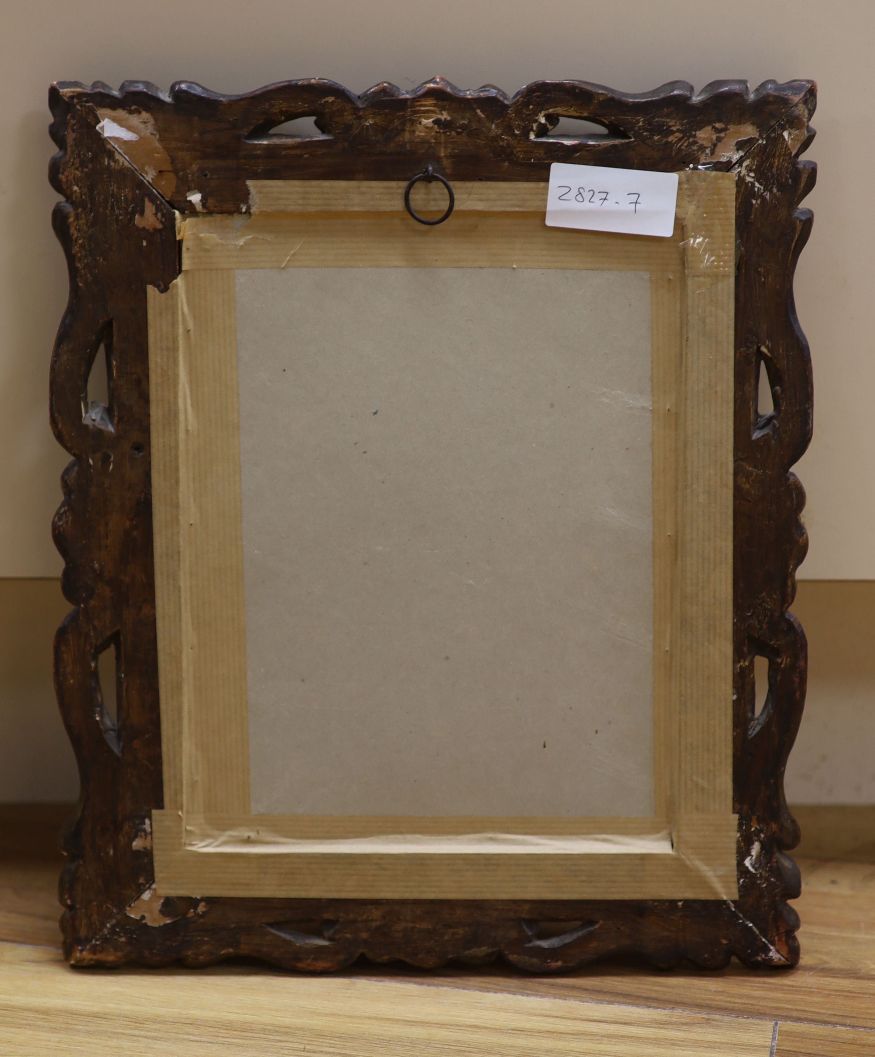 19th century Italian School. Study of a saint (in the 15th century style), oil on panel, in a carved giltwood Florentine frame, 10